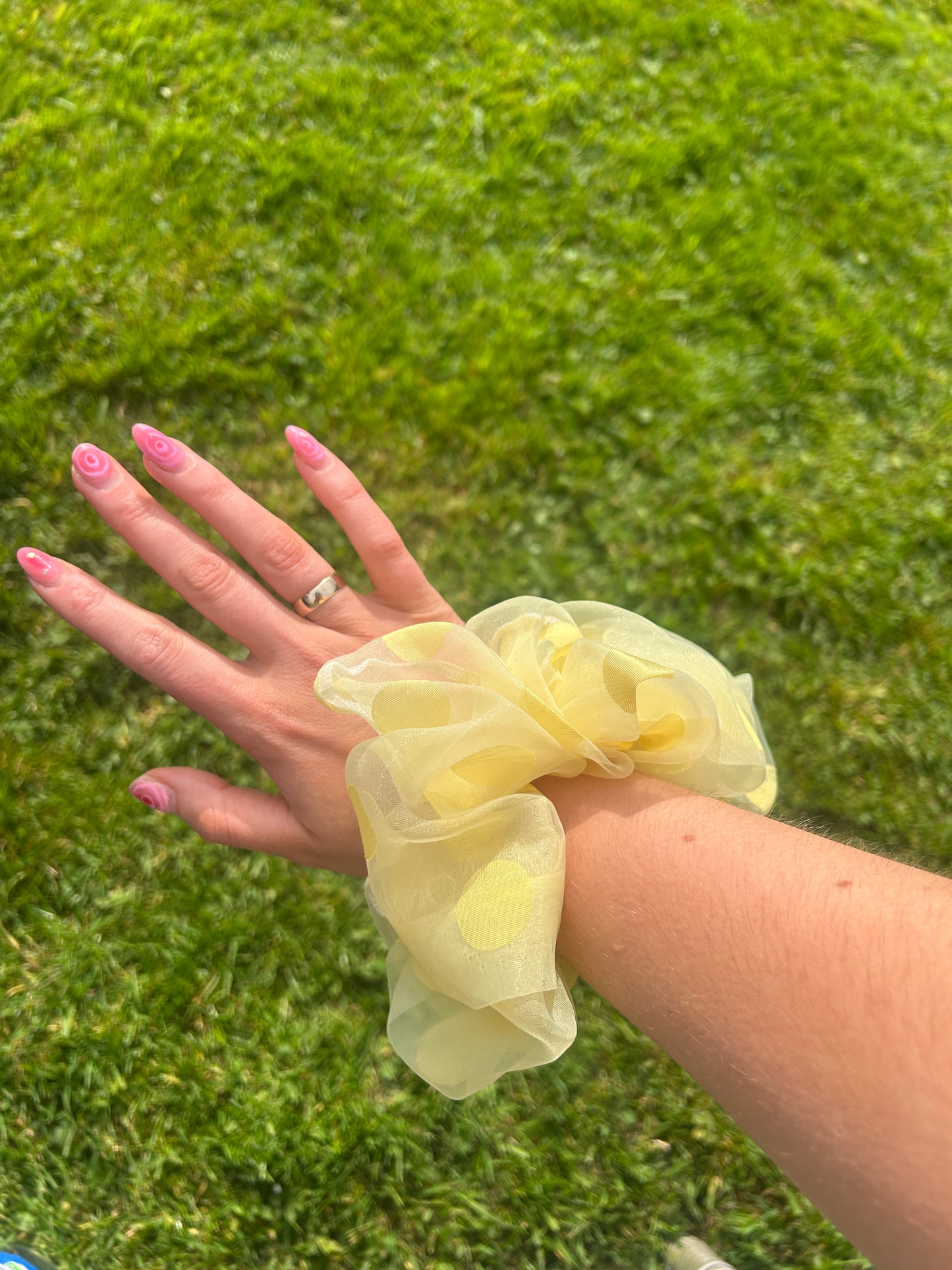 Polka Dot Yellow Organza Scunchie